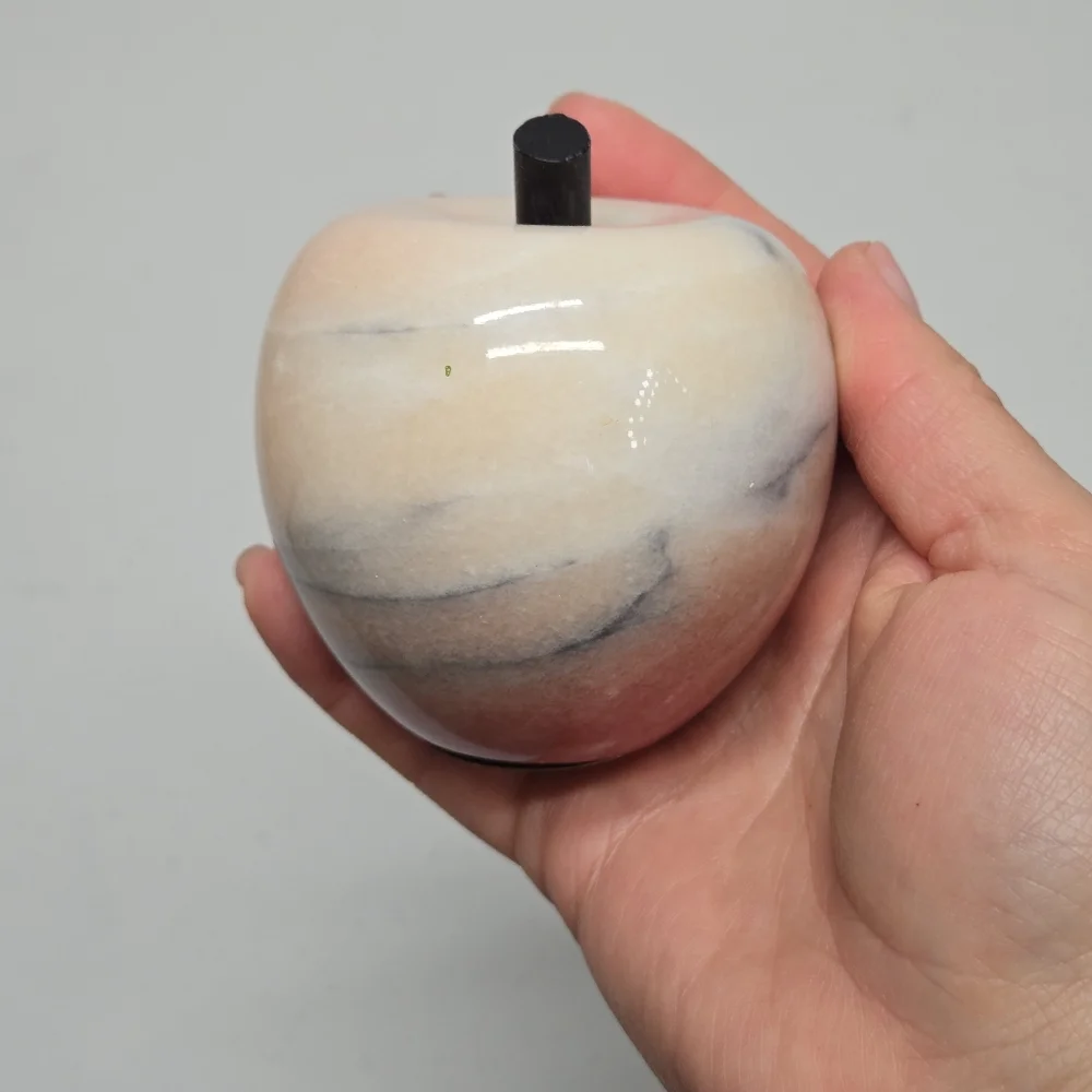 Vintage Carved Alabaster Stone Marble Apple‎ Fruit Paperweight Light Ivory Pink